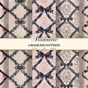 Kokette Ästhetik Nahtloses Papier, französisches Rokoko-Lingerie-Digital-Papier, dunkle feminine Tapete, Schwarz-Rosa-Junk-Journal, Boudoir JPG
