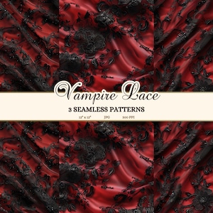 Schwarz und rot Spitze Nahtlose Textur JPG, elegante Vampir Ästhetische Junk Journal Papier bedruckbar, luxuriöse Gothic Valentine Digital Download