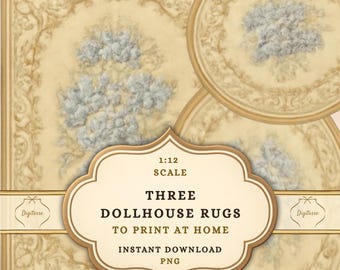 Printable Dollhouse Rugs (Shabby Chic Blue Hydrangea), 1:12 Scale Cottagecore Miniatures (Digital Download)