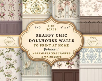Shabby Chic Printable Dollhouse Wallpaper & Wainscoting Download (1:12 Scale)