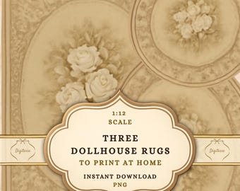 1:12 Scale Dollhouse Rugs, Beige Floral Roses, French Country Miniatures (Digital Download)