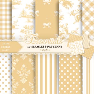 Yellow Seamless Files, Shabby Chic Texture Pack, Spring Digital Paper Download, Cottagecore Junk Journal Papers, Vintage Yellow Toile JPG