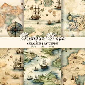 Fantasy Junk Journal Pages imprimables, anciens modèles sans couture de carte pour le scrapbooking, clipart carte au trésor, arrière-plans de carte pirate JPG