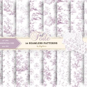 Papel digital de lavanda, Toile de Jouy púrpura, papel decoupage Shabby Chic, descarga digital Cottage Core, papel de diario basura antiguo JPG