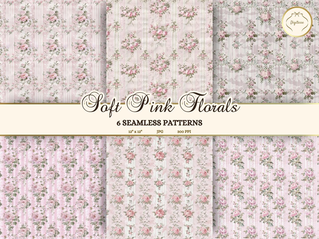 Vintage Pink Floral Seamless Patterns: Shabby Chic Digital Paper ...