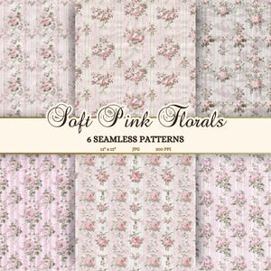 fichiers de conception numérique floral vintage, motifs sans couture pour le printemps, papier peint imprimable pour chambre de fille, téléchargement papier shabby chic, rayures