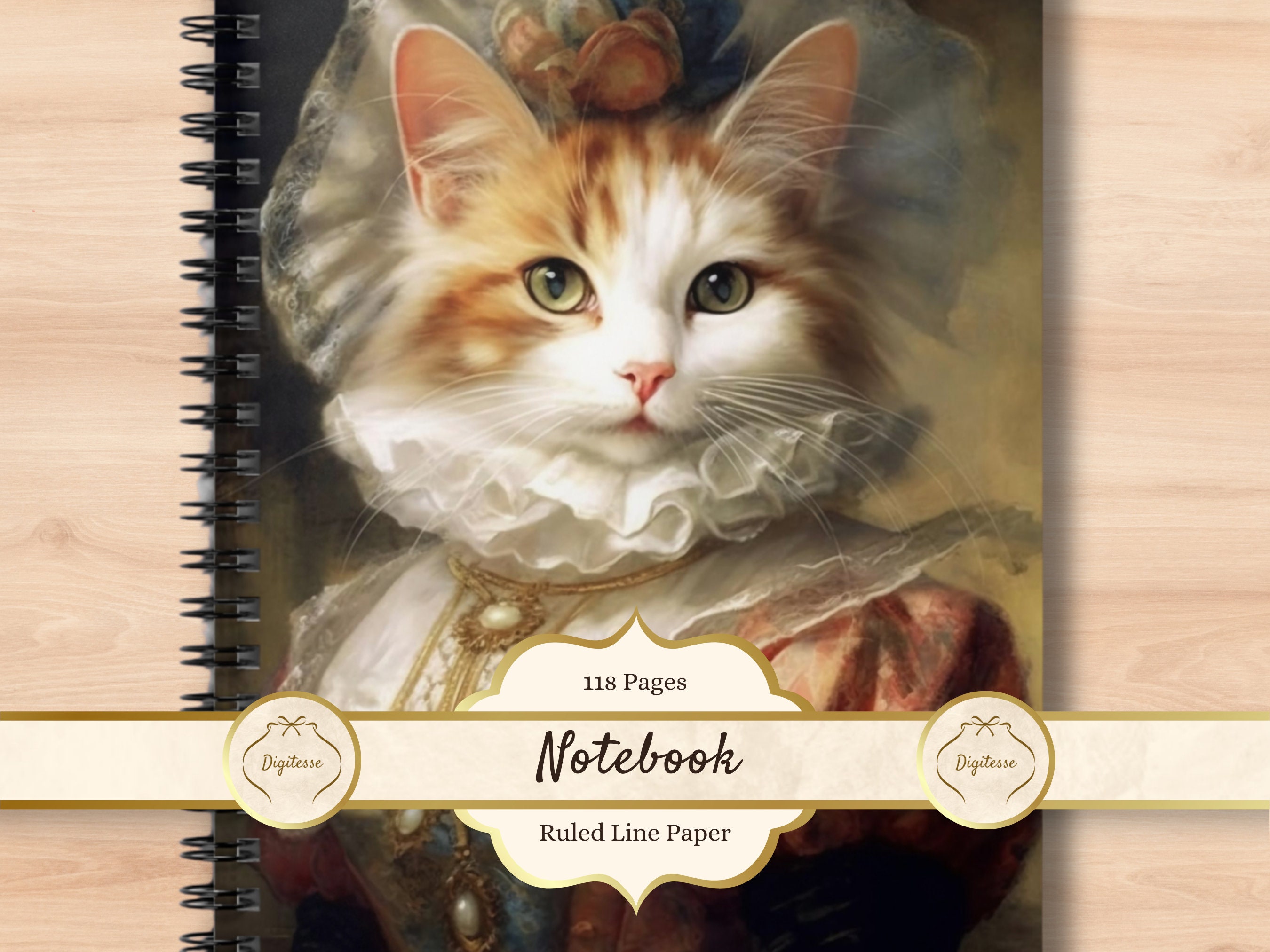 Gray and White Cat Notebook, Stocking Stuffer for Cat Lovers