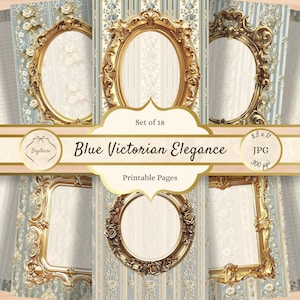 Blaue Viktorianische Junk Journal Seiten, Shabby Chic Scrapbooking Papier, druckbares Briefpapier für Mädchen, Briefpapier Download