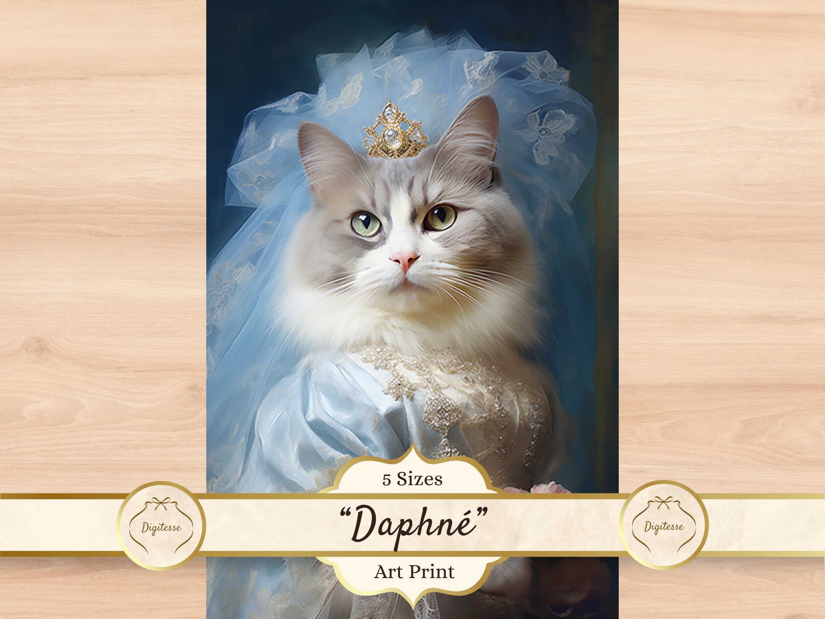Peinture royale de chat Ragdoll, cadeau de vacances unique pour les amoureux des chats, cadeau chat Ragdoll, impression d'art rococo, portrait historique de chat Ragdoll