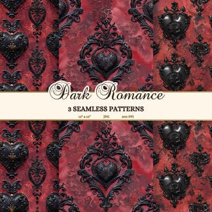 Gothic Heart Wallpaper, Dark Romance Seamless Patterns (JPG)