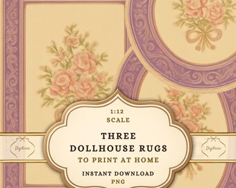 Printable Rugs for 1:12 Scale Dollhouse, Floral Miniature Decor (Digital Download)