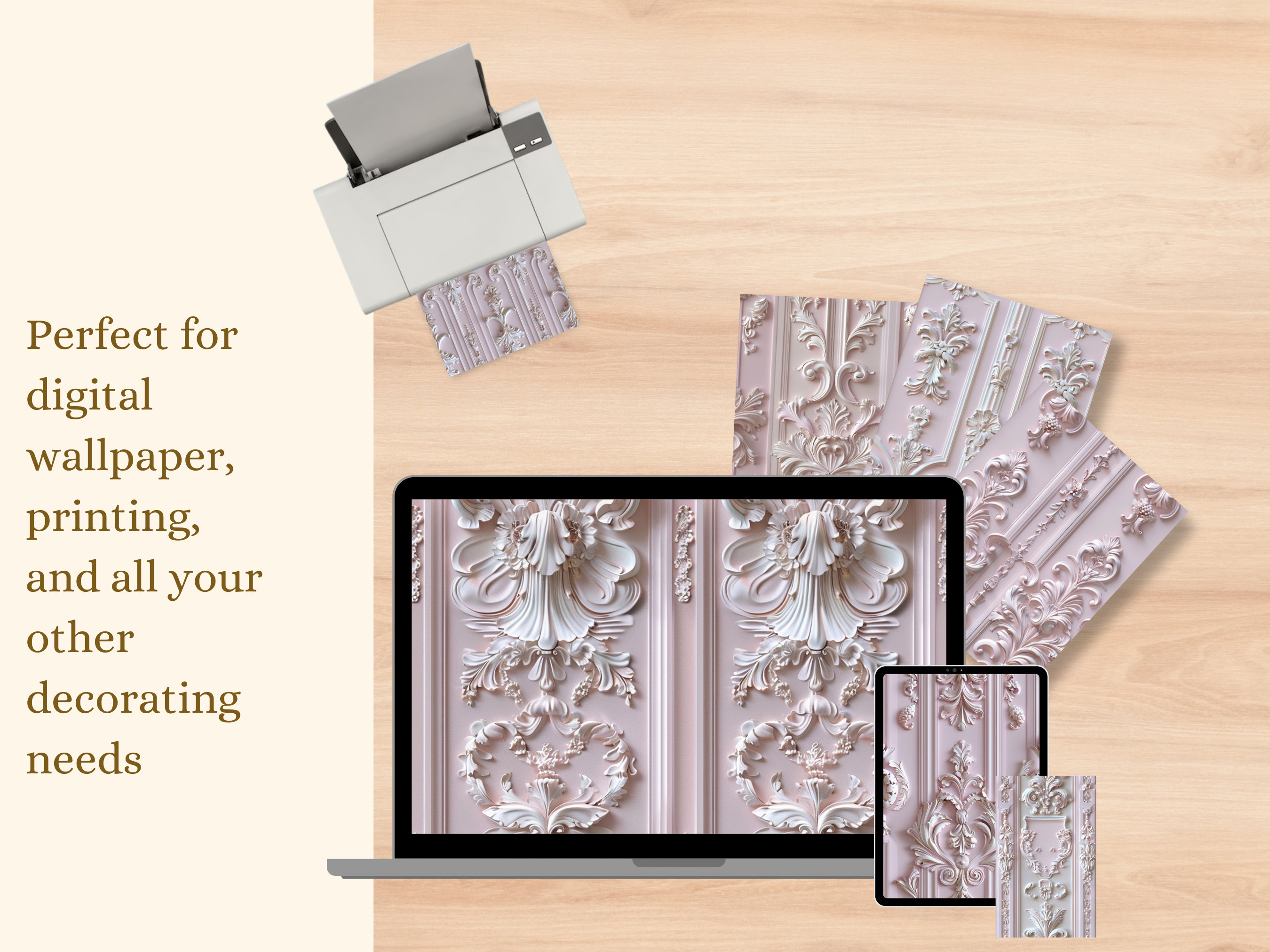 Marie Antoinette Pink Rococo Wall Seamless Patterns (digital Download ...