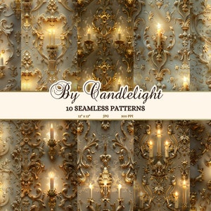 Nahtlose Rokoko-Muster, Gold Rokoko Ballroom Junk Journal Druckbare Seiten, Royal Candle Scrapbook Papier, Romantisches Französisches Digital Papier JPG