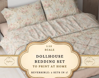 1:12 Scale Dollhouse Bedding Set, Vintage Floral Sewing Patterns (Digital Download)