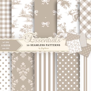 Papel digital bohemio neutro, patrones sin costuras Shabby Chic, papel tapiz topo imprimible, papel digital beige, toile marrón claro, estilo campestre francés