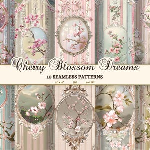 コケット シームレス パターン ダウンロード、桜のジャンク ジャーナル ペーパー 印刷可能な壁紙 花柄 シャビー シック、ロココ サクラ デコパージュ