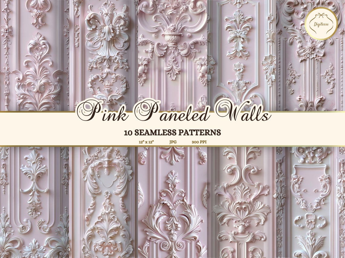 Marie Antoinette Pink Rococo Wall Seamless Patterns (digital Download ...