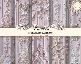 Marie Antoinette Pink Rococo Wall Seamless Patterns (Digital Download)