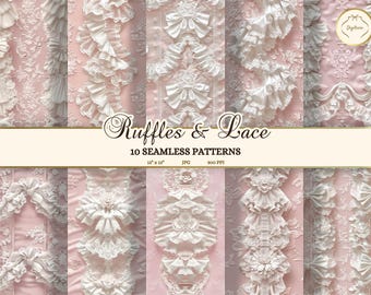 Coquette Digital Paper, Soft Girl Aesthetic Junk Journal Paper Printable, Victorian Lace Ruffle Download, Cottagecore Seamless Patterns