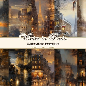 Winter in Paris Junk Journal Druckbare Seiten, Scrapbooking Papier Weihnachten in Paris, Französisches Aquarell Muster, JPG Digital Papier