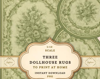 Printable Dollhouse Rugs (Sage Green), 1:12 Scale French Country Miniatures (Digital Download), Shabby Chic