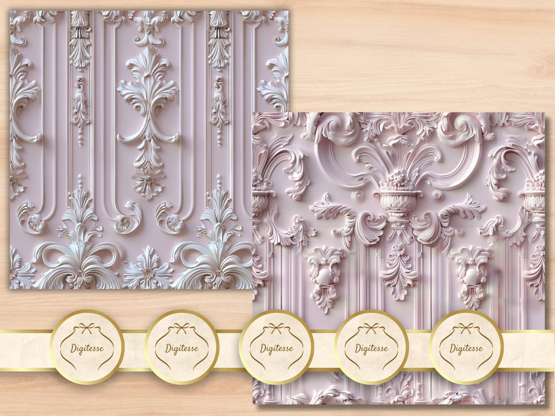 Marie Antoinette Pink Rococo Wall Seamless Patterns (digital Download ...