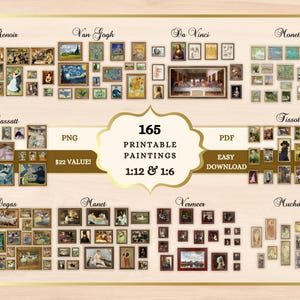 Puppenhaus Kunst Bundle, Miniatur-Galerie Wand Download, berühmte Gemälde 1:12, digitale Collage Sheet, Playscale Kunstwerk PNG