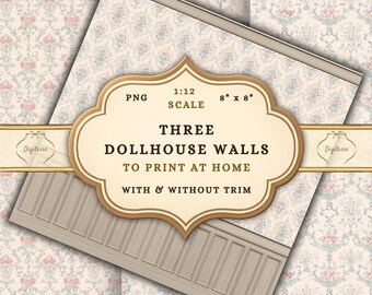 Shabby Chic Floral Dollhouse Wallpaper, 1:12 Scale Victorian Cottagecore Walls (Digital Download)