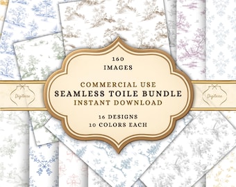 Seamless Toile De Jouy Digital Paper Bundle: Cottagecore, Chinoiserie, Shabby Chic, Victorian (Instant Download)