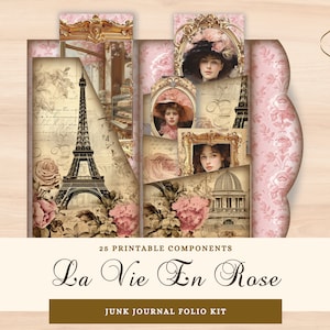 Kit folio Paris Junk Journal imprimable, téléchargement vintage Paris Junk Journal éphémères, composants du Journal indésirable Belle époque JPG, âge de l'or