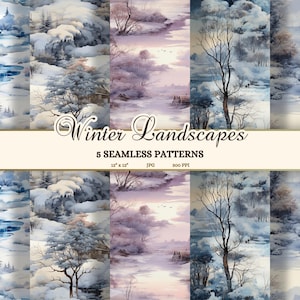 Winter Landschaft Muster, Winter Junk Journal Seiten Download, Schneebedeckte Landschaft JPG, Vintage Winter Scrapbook Papier Printable