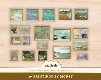 Afdrukbare poppenhuiskunst, impressionistische miniatuur galerijmuur, beroemde schilderijen: schaal van 1:12 ingelijst, Monet-collageblad, minimuurdecor, schilderij png PNGEgg