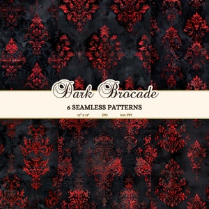 Gothic Red and Black Damask, Seamless Patterns (JPG)