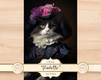 Impresión artística de gato con esmoquin, pintura victoriana de gato, póster de gato en blanco y negro, regalo de gato con esmoquin para amantes de los gatos, retrato de gato con esmoquin disfrazado
