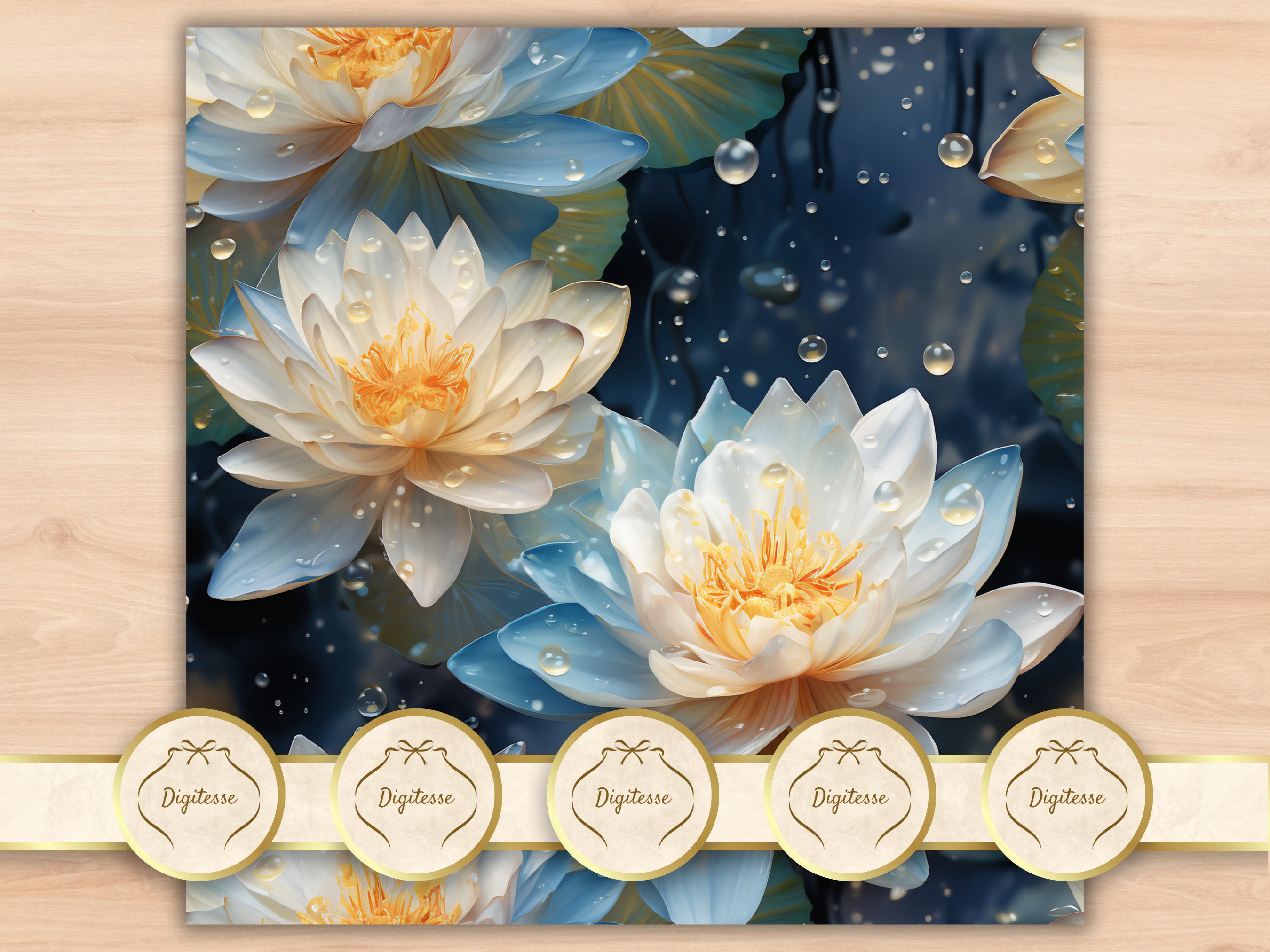 Seamless Pattern Watercolor Floral Water Lilies, Water Lily Digital ...