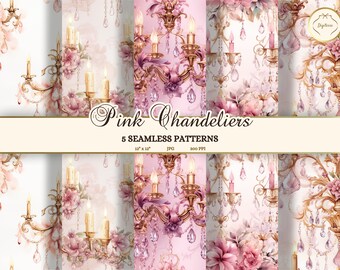 Pages imprimables rose du journal indésirable Shabby Chic, lustre victorien Clip Art, téléchargement de papier de scrapbooking vintage, bougies modèle sans couture JPG