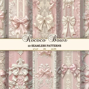 Kokette Ästhetik nahtlose Dateien, Kokette Bögen Digital Paper Pack, Rokoko Shabby Chic druckbare Tapete, Vintage Kraftpapier-Download