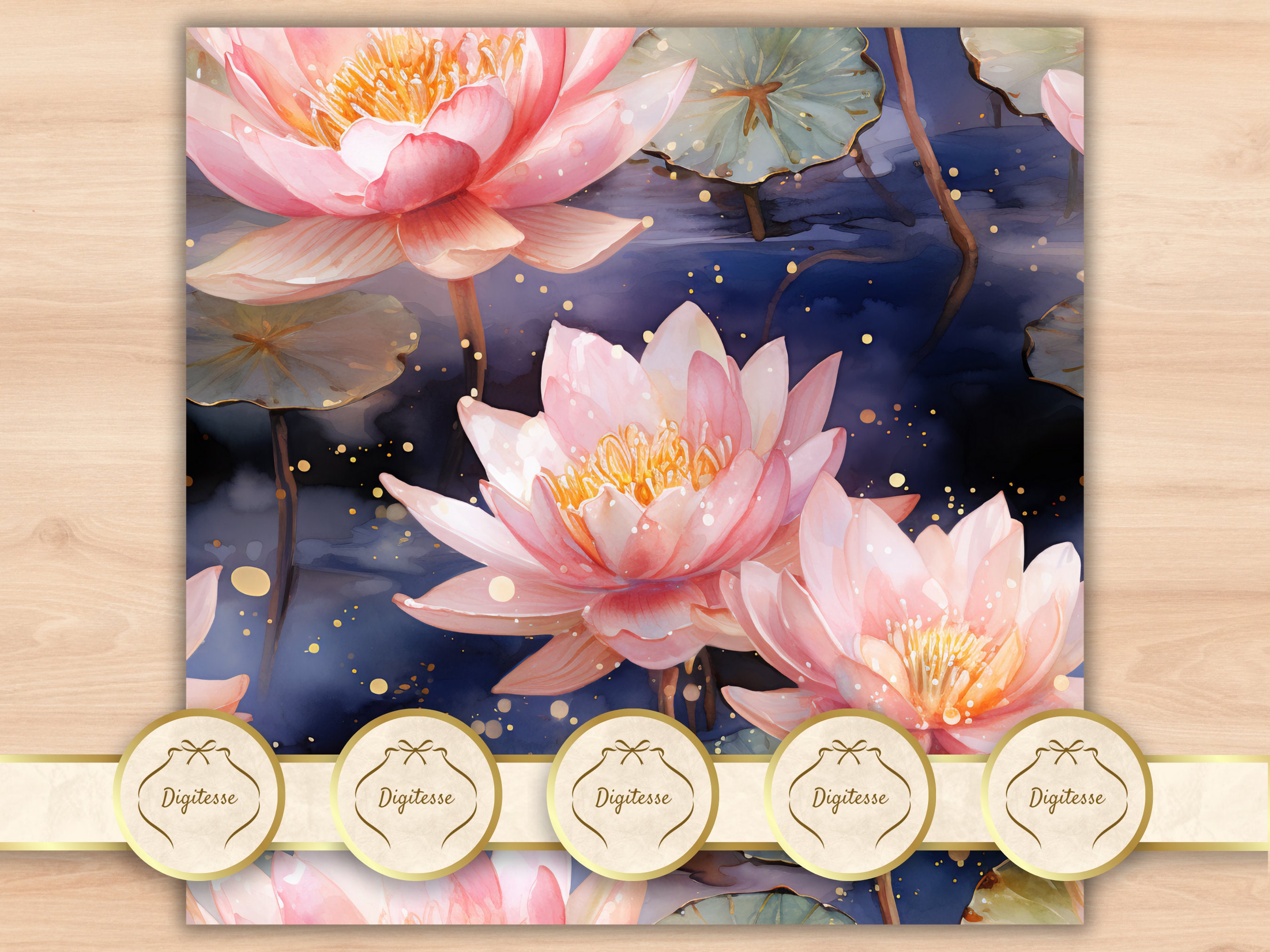 Seamless Pattern Watercolor Floral Water Lilies, Water Lily Digital ...