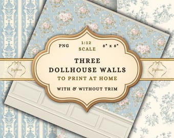 1:12 Scale Dollhouse Wallpaper, Floral, Striped, Toile (Digital Download)