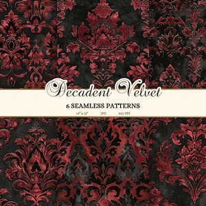 Papier peint gothique velours floqué imprimable, motif damassé bordeaux, motif vampire sans couture hiver indésirable papier journal, Dark Academia JPG