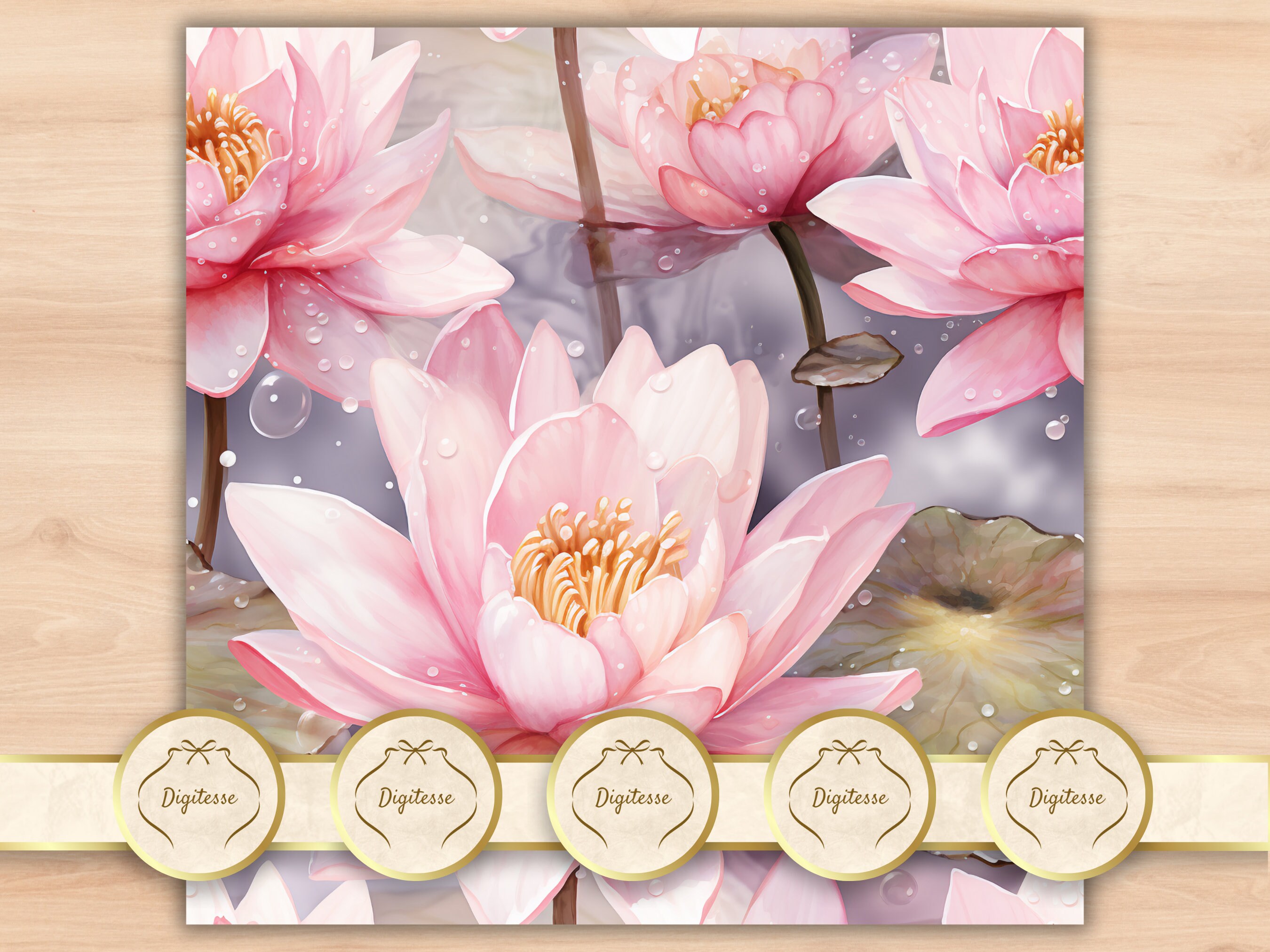 Seamless Pattern Watercolor Floral Water Lilies, Water Lily Digital ...