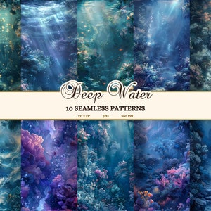 Nahtlose Unterwassermuster für Sommer, Ozean Junk Journal druckbare Seiten, Tiefsee Scrapbook Papier, Korallenriff Delfine Blasen Fische JPG