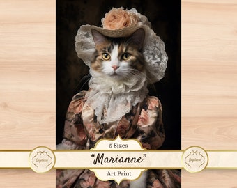 Arte de gato calicó, impresión victoriana sin marco, regalo de gato calicó, pintura de gato calicó disfrazado, decoración única para dormitorio, regalo de inauguración de la casa