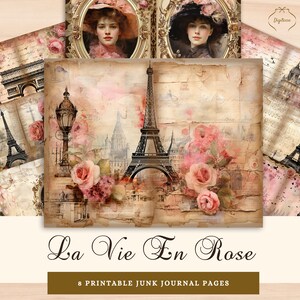 Paris Junk Journal Digital Download, Shabby Chic Junk Journal Digital Paper, Vintage Rose Digital Paper, Eiffel Tower Belle Epoque Printable