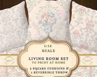 1:12 Scale Dollhouse Throw Pillows Blanket Sewing Patterns (Digital Download)