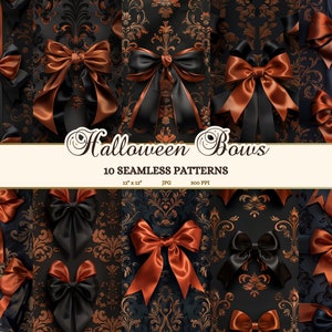 Naadloze patronen Halloween Victoriaans, zwart en oranje strikken Naadloos patroon barok, vintage Halloween junk Journal Paper Afdrukbare JPG