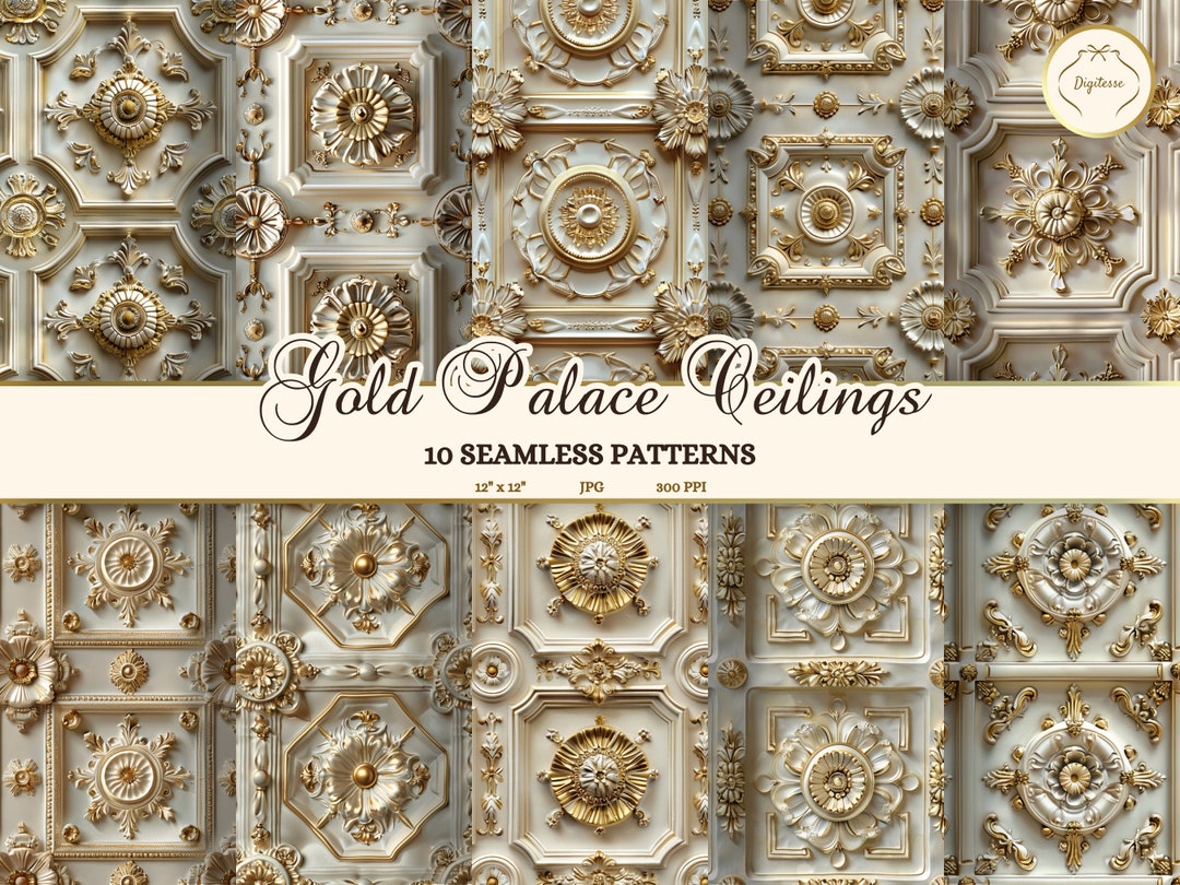 Rococo Palace Ceiling Seamless Patterns, Versailles Paper (digital ...