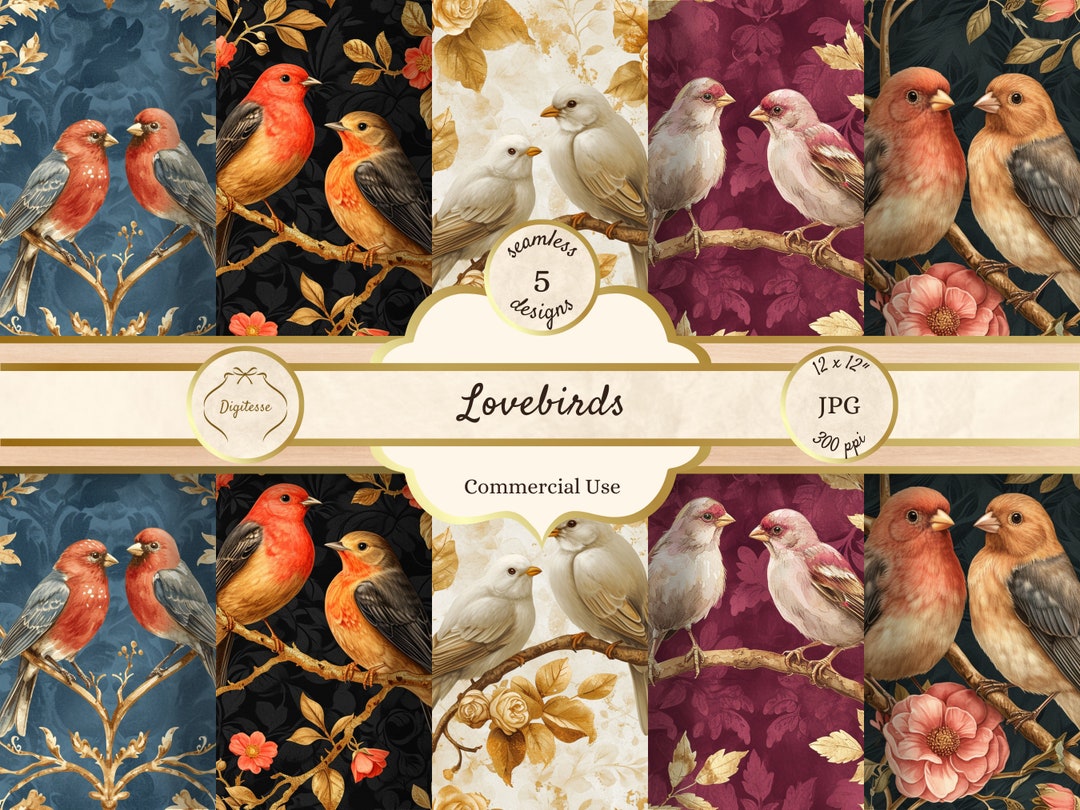 Watercolor Birds Printable Paper, Victorian Lovebirds Clipart, Valentine's Day Junk Journal ...