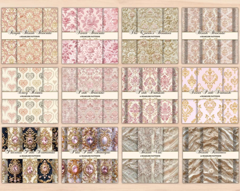 Pimk Rococo Pattern Romantic Rococo Seamless Patterns: Junk Journal Paper (digital Download ...