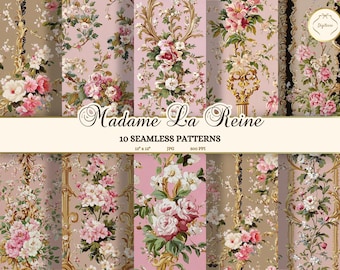 Marie Antoinette Digital Paper: Pink Rococo Floral Patterns (JPG)